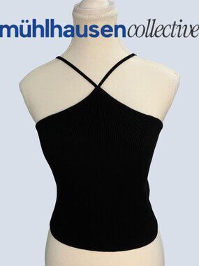 ZARA Ribbed Black Strappy Cami Top Size M NWT